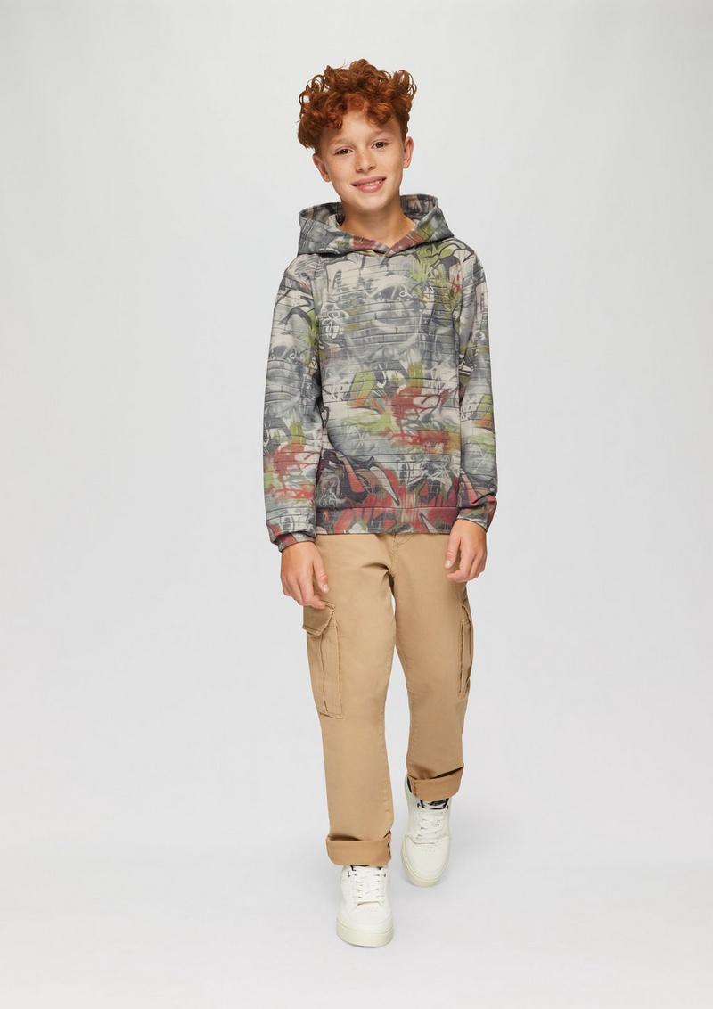 s.Oliver Kapuzen-Sweatshirt mit All-over-Print - helles sand