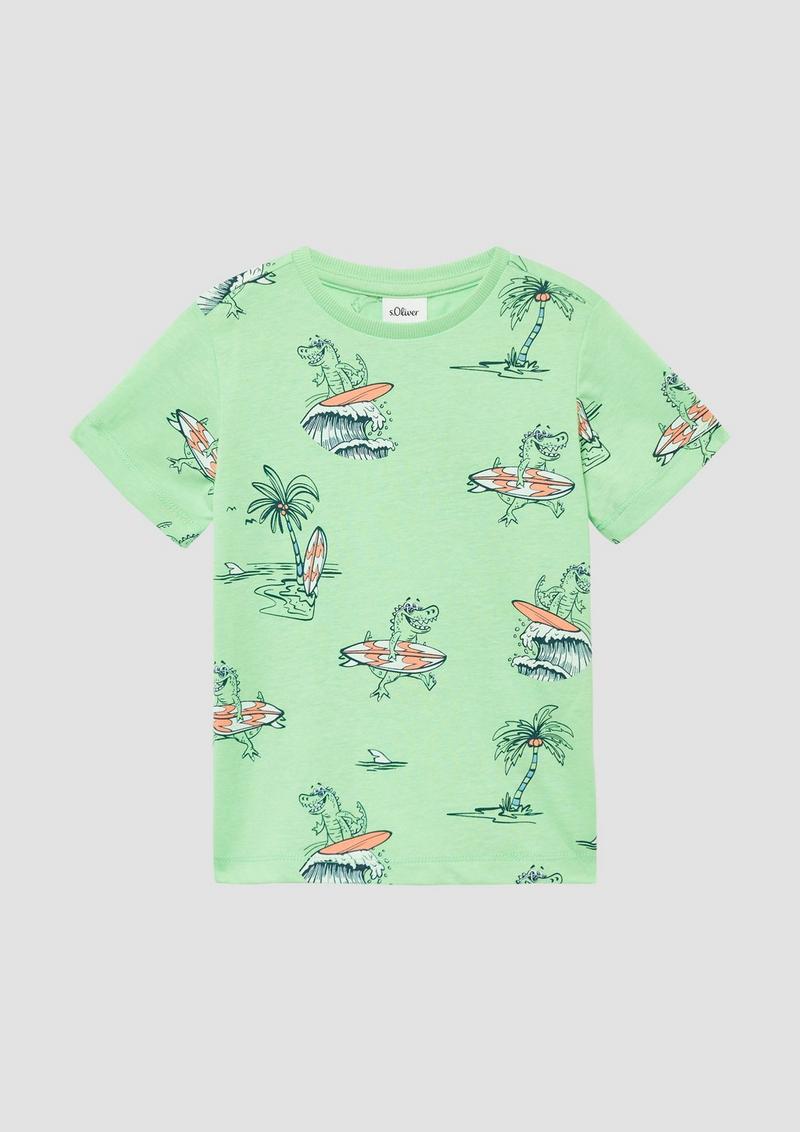 s.Oliver Baumwoll-T-Shirt mit All-over-Print - hellgrün