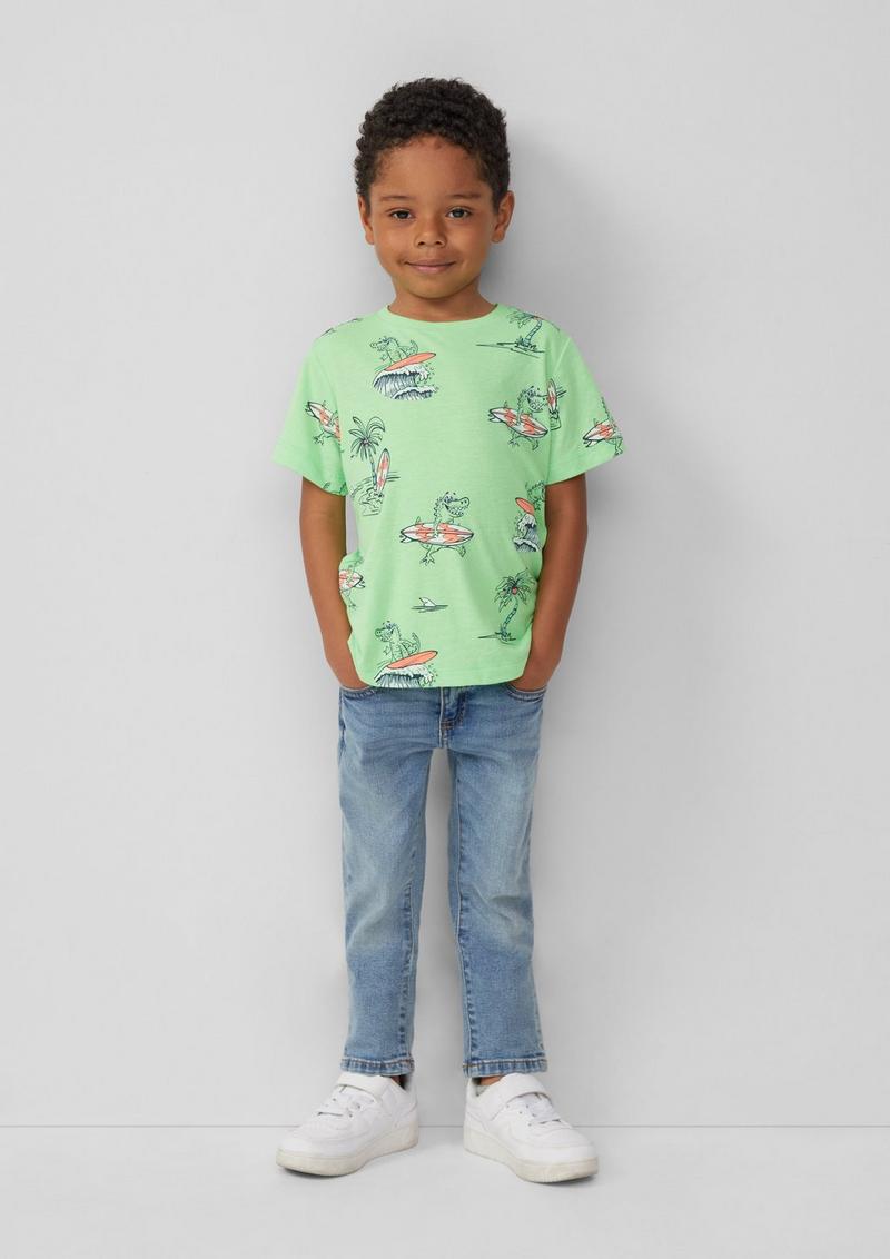 s.Oliver Baumwoll-T-Shirt mit All-over-Print - hellgrün