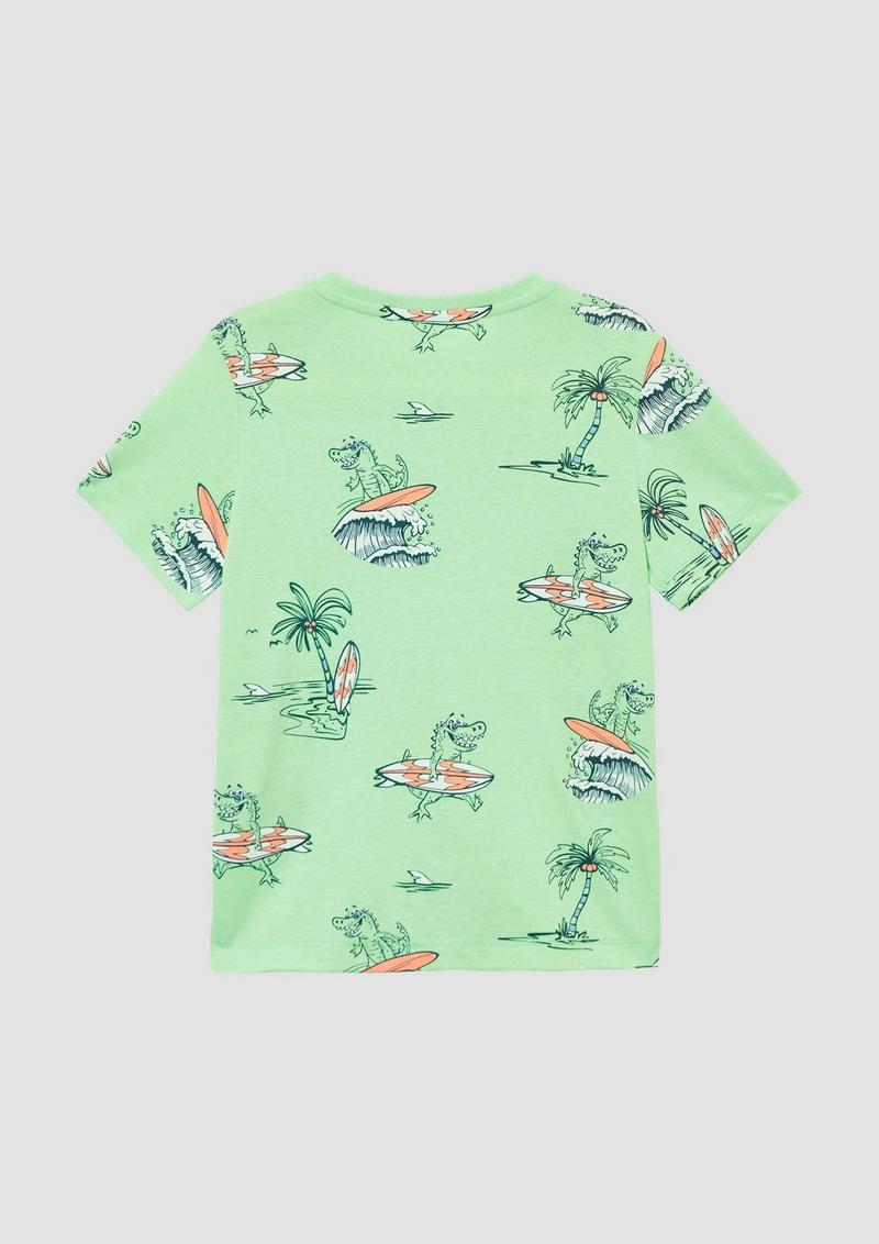 s.Oliver Baumwoll-T-Shirt mit All-over-Print - hellgrün