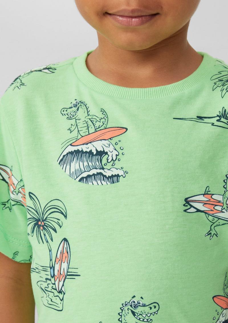 s.Oliver Baumwoll-T-Shirt mit All-over-Print - hellgrün