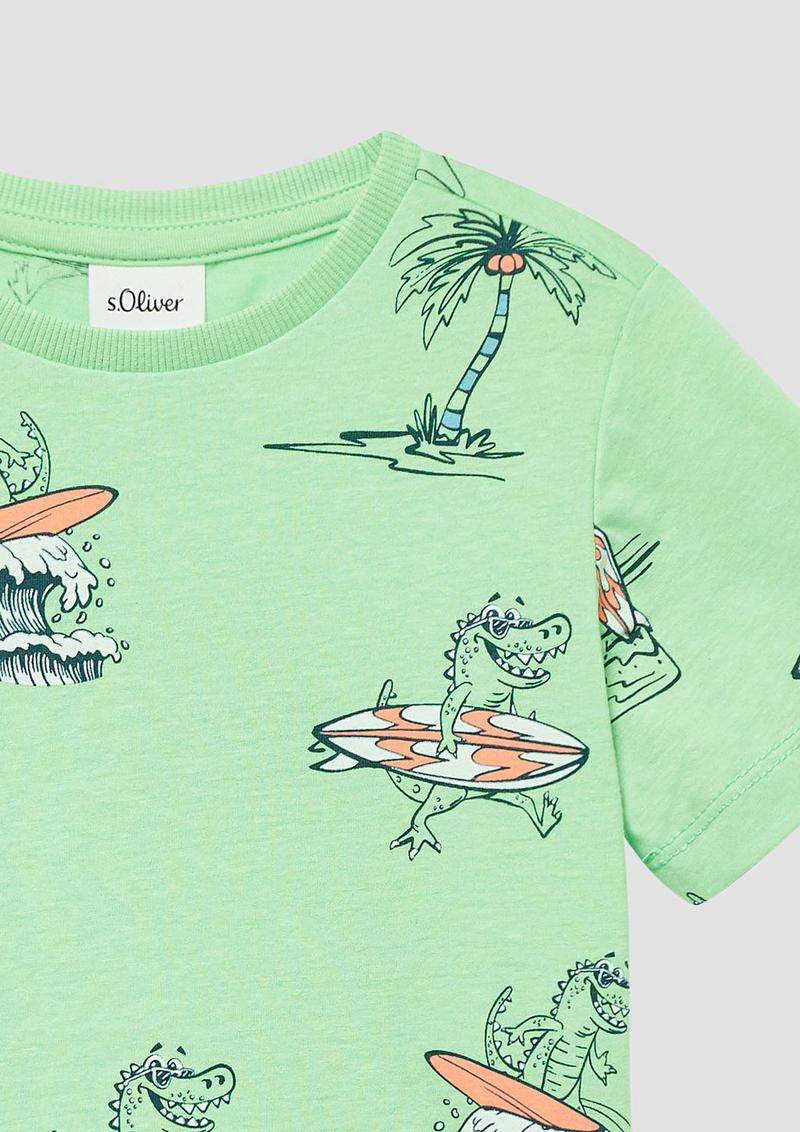 s.Oliver Baumwoll-T-Shirt mit All-over-Print - hellgrün