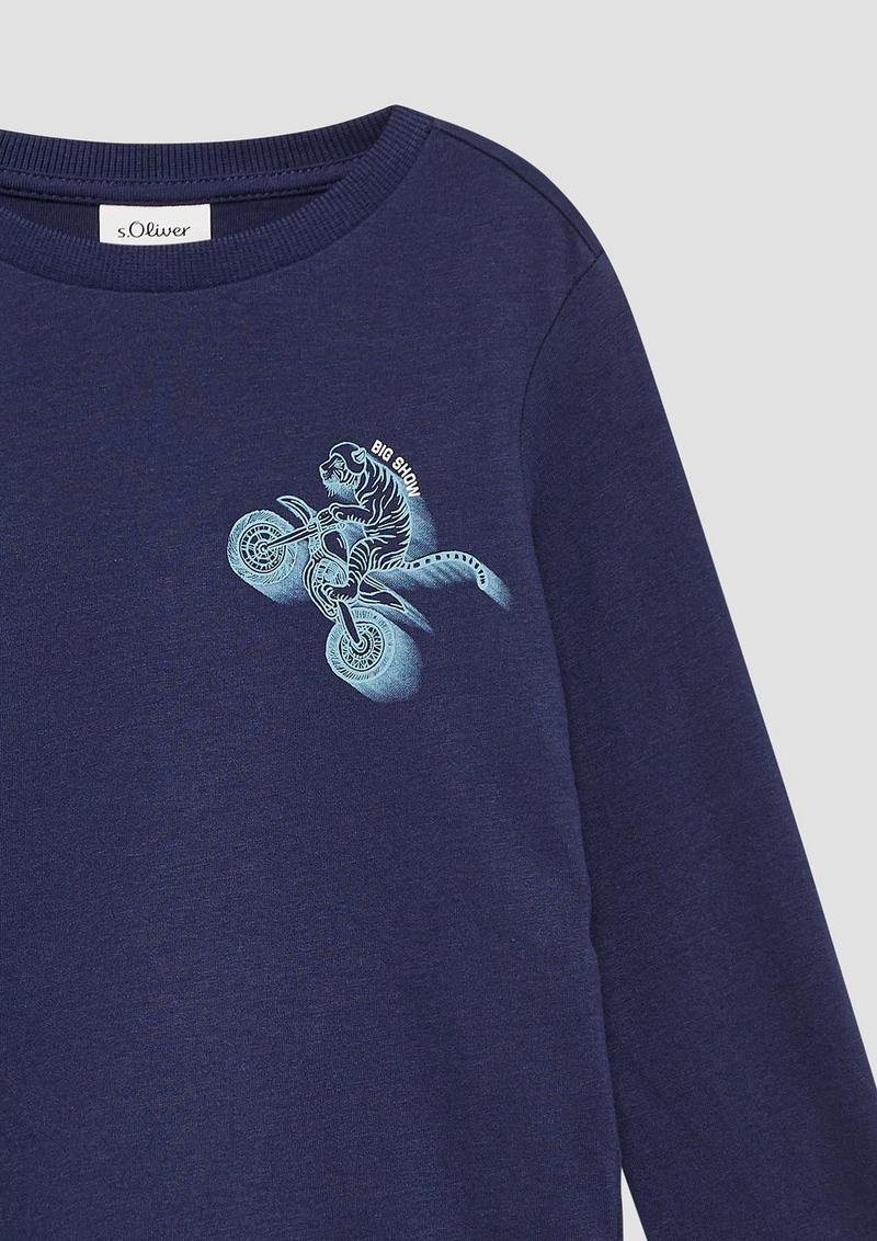 s.Oliver Jersey-Longsleeve mit Frontprint - tiefblau